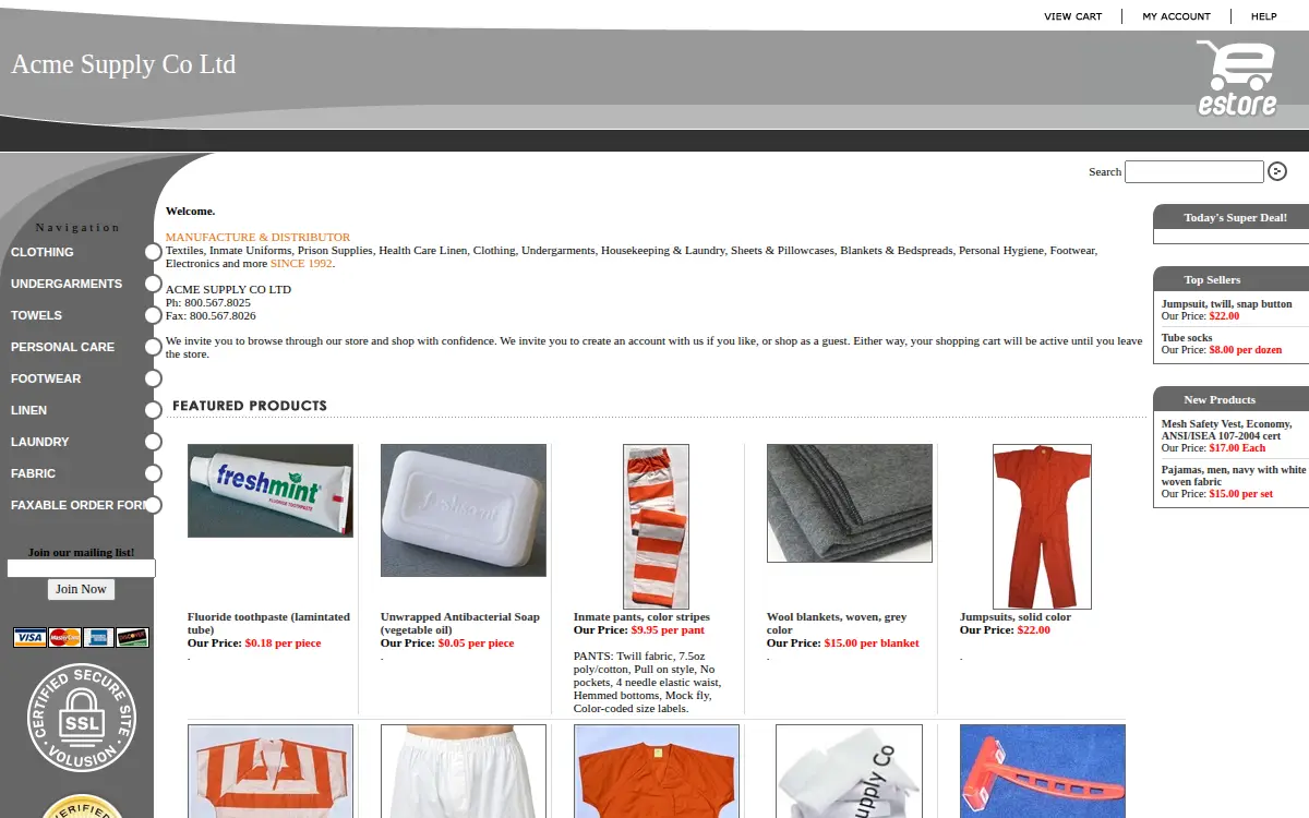 Homepage of Acme Supply Co., LTD.