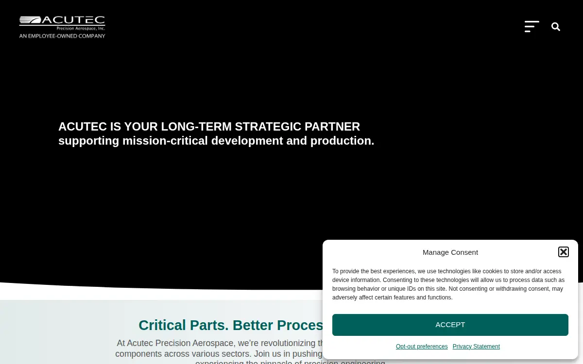 Homepage of Acutec Industries, LLC