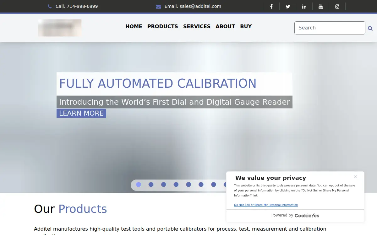 Homepage of Additel Corporation