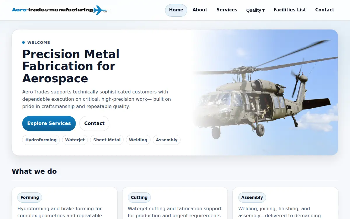 Homepage of Aero Trades Mfg. CORP.