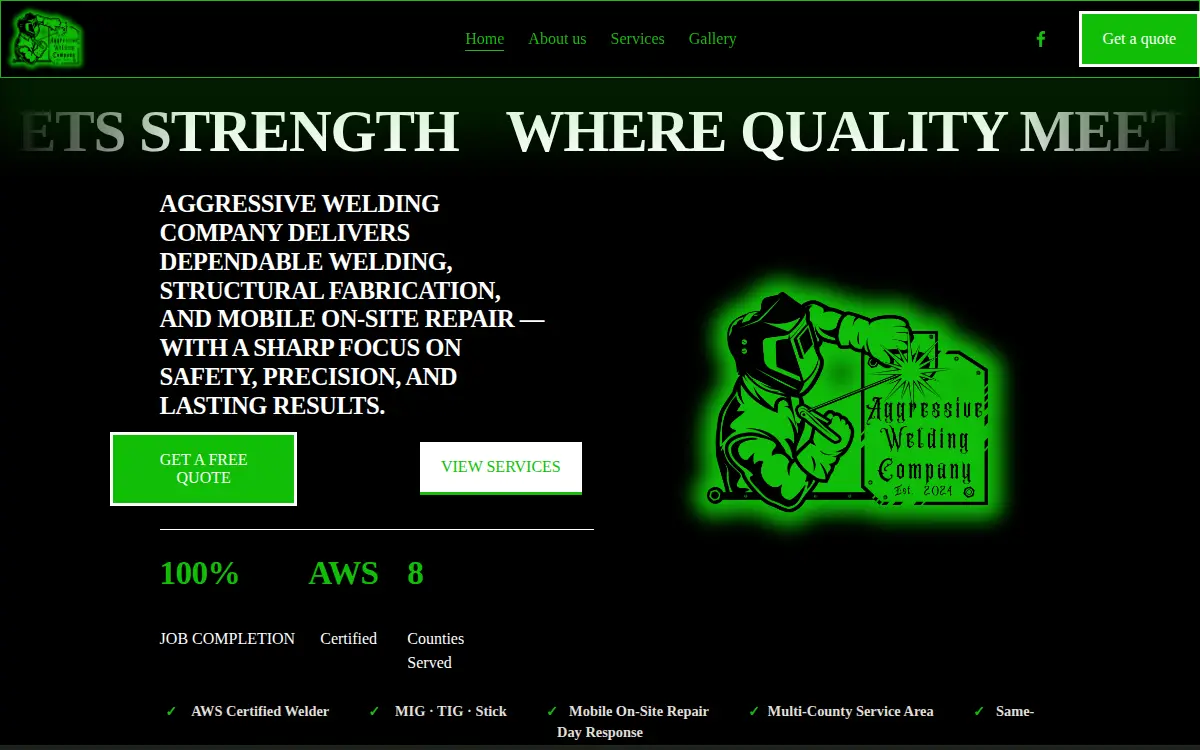 Homepage of Aggressive Welding Company, LLC