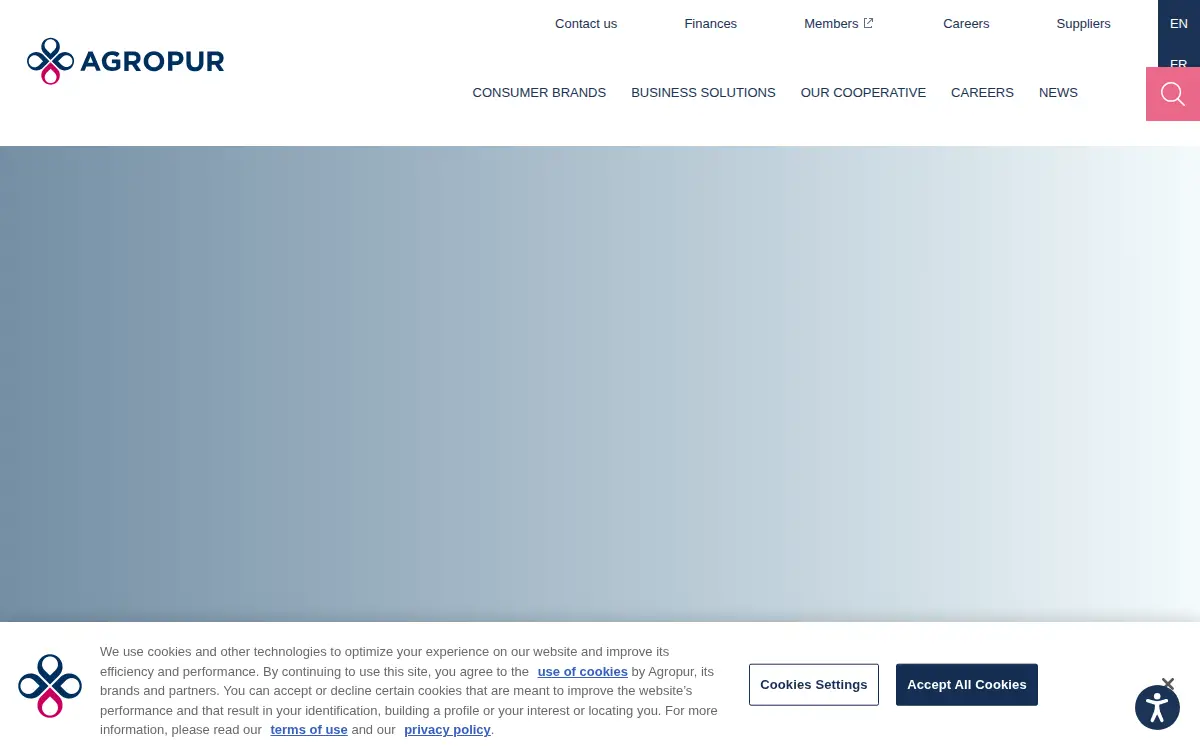 Homepage of Agropur INC.
