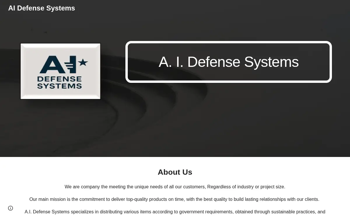 Homepage of A I Defense Systems LLC