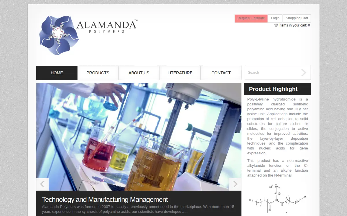 Homepage of Alamanda Polymers INC