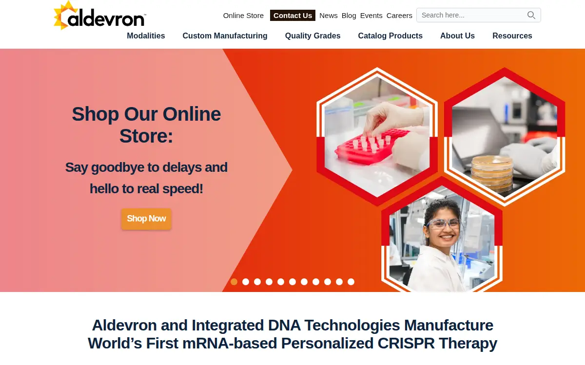 Homepage of Aldevron, L.l.c