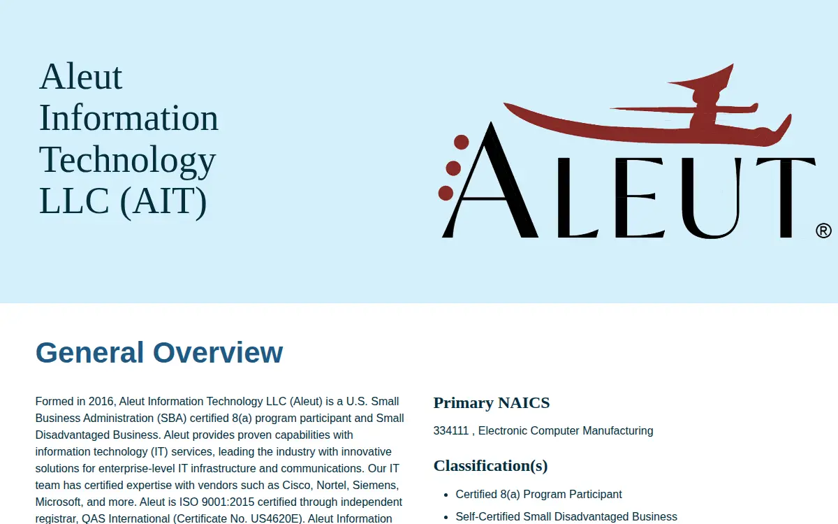 Homepage of Aleut Information Technology LLC