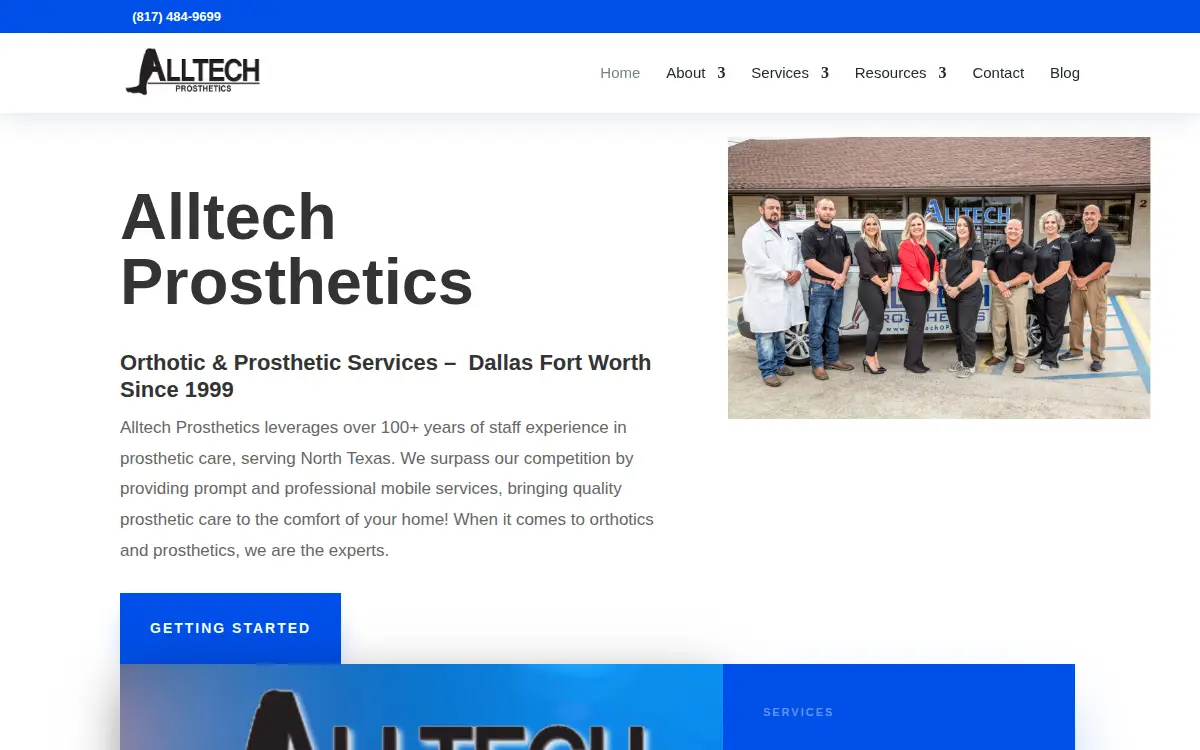 Homepage of Alltech O&p Services, L.l.c.