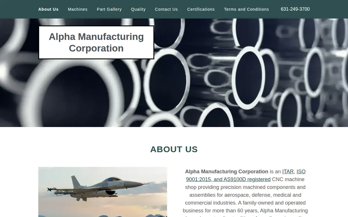 Homepage of Alpha Mfg. CORP.