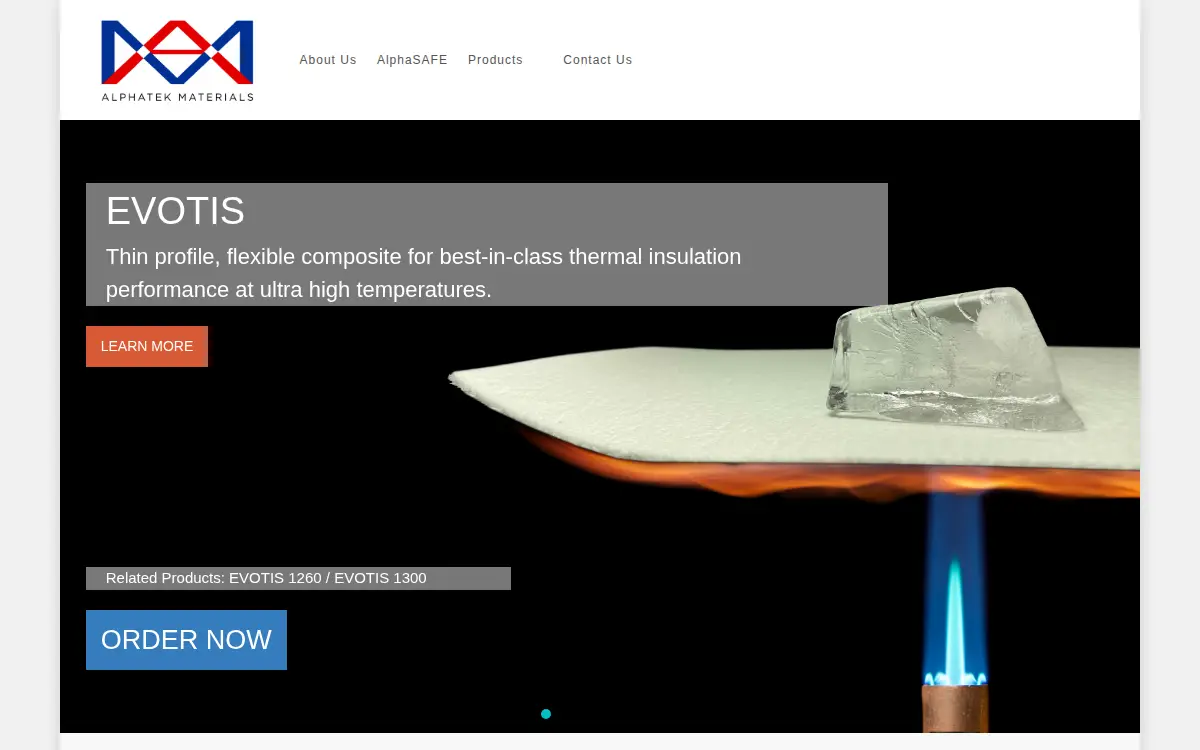 Homepage of Alphatek Materials, LLC
