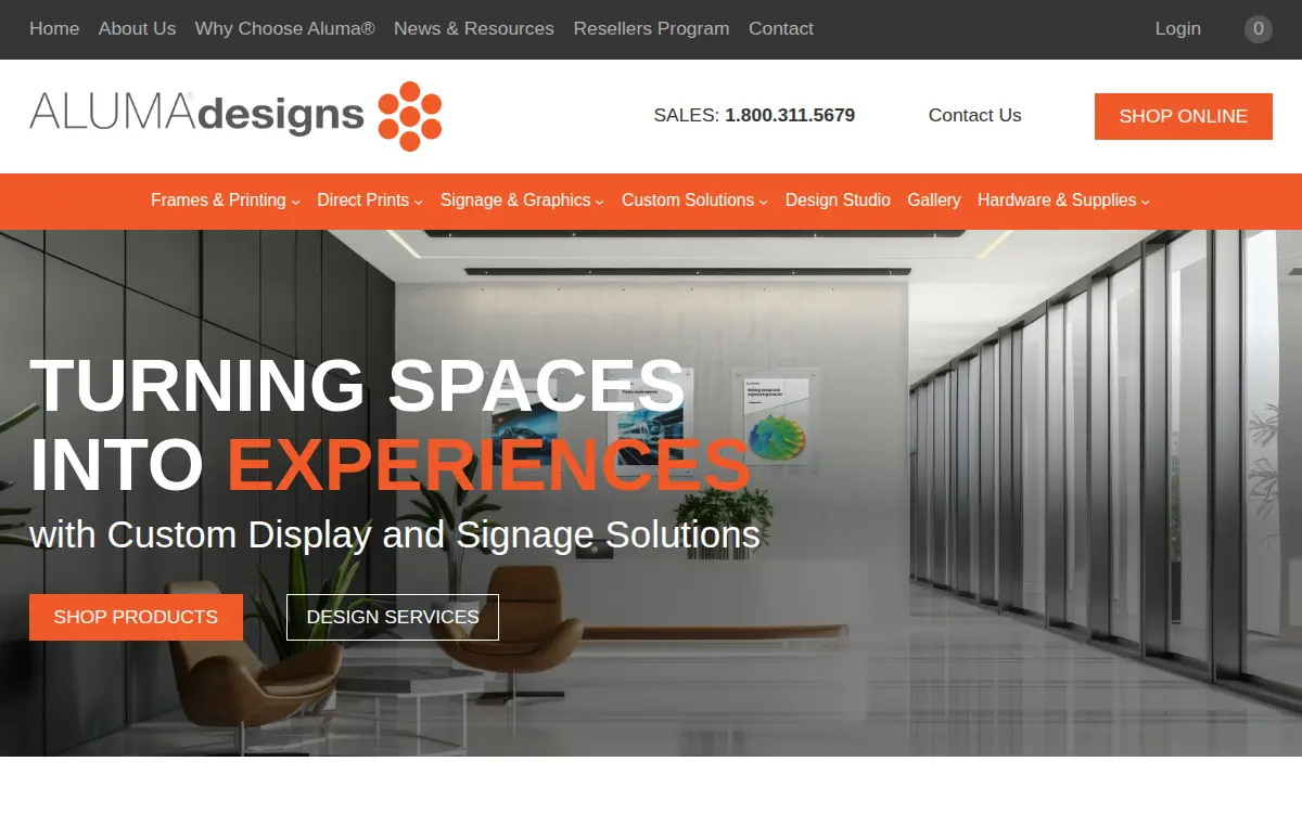 Homepage of Aluma Designs LLC