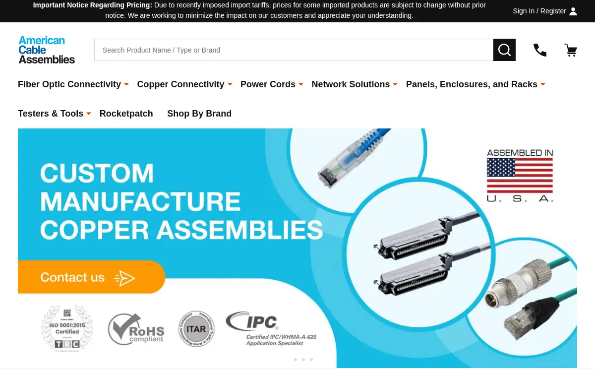 Homepage of American Cable Assemblies, INC
