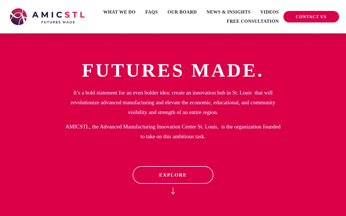 Homepage of St. Louis Regional Advanced Manufacturing Innovation Center