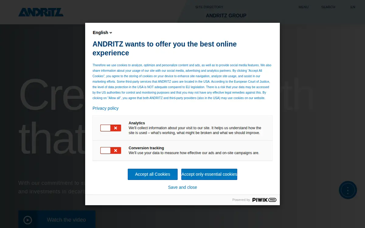 Homepage of Andritz Hydro CORP