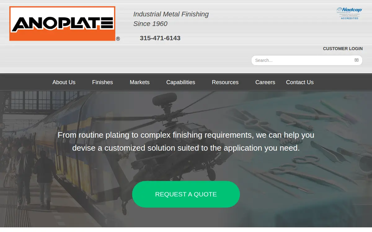 Homepage of Anoplate Corporation