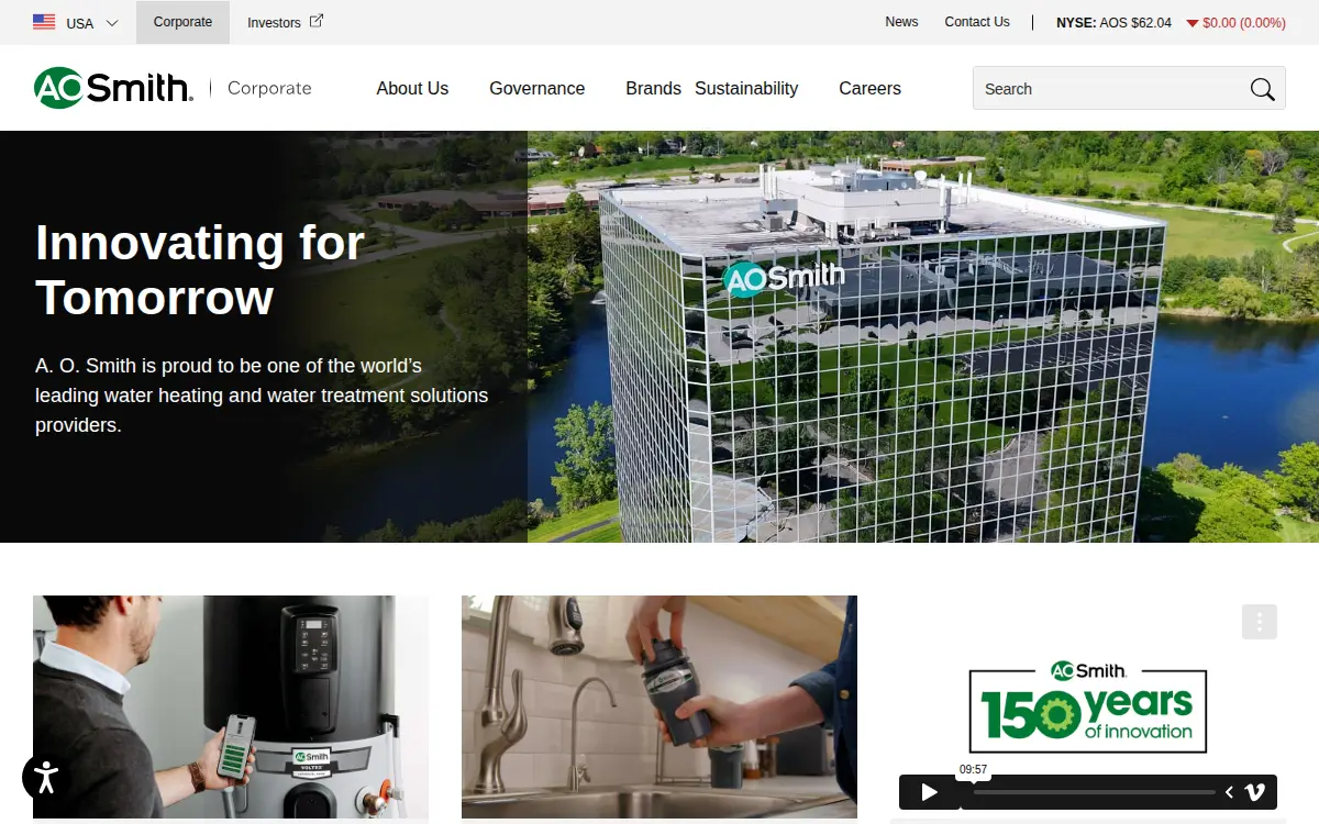 Homepage of A. O. Smith Corporation