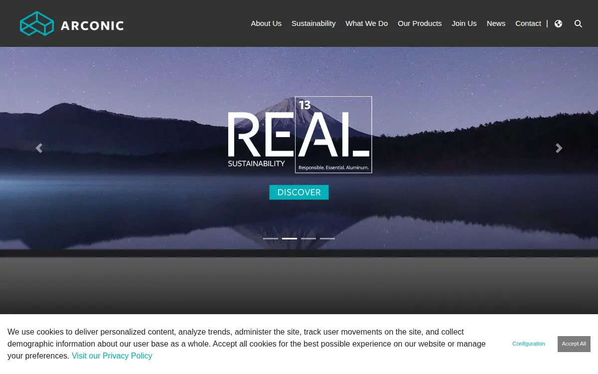 Homepage of Arconic Corporation