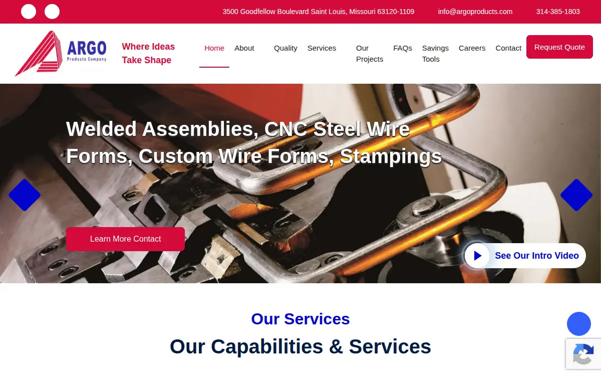 Homepage of Argo Products Company