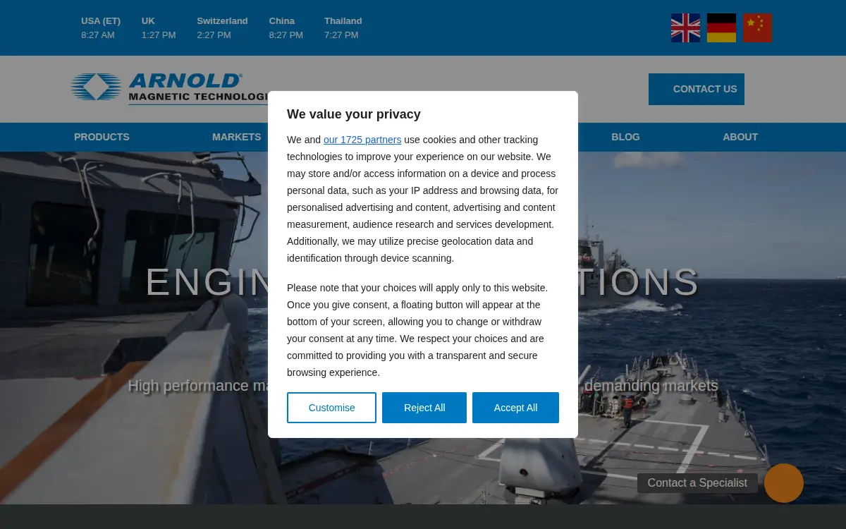 Homepage of Arnold Magnetic Technologies CORP