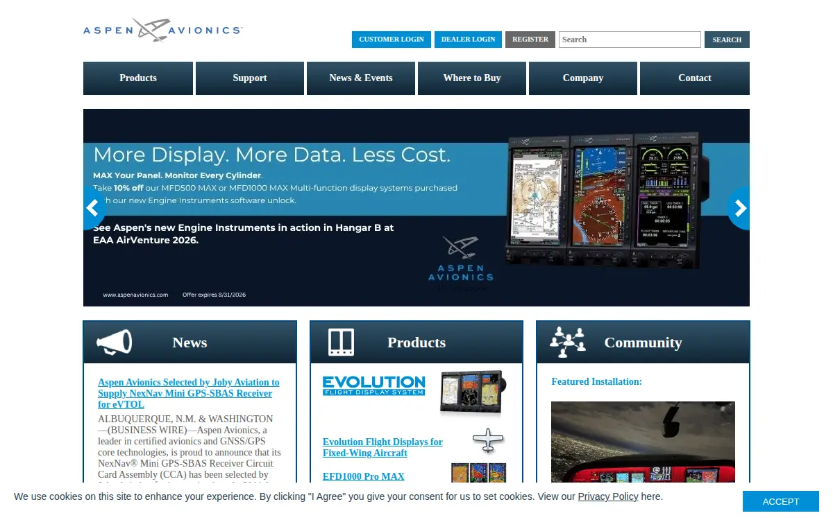 Homepage of Aspen Avionics, INC.