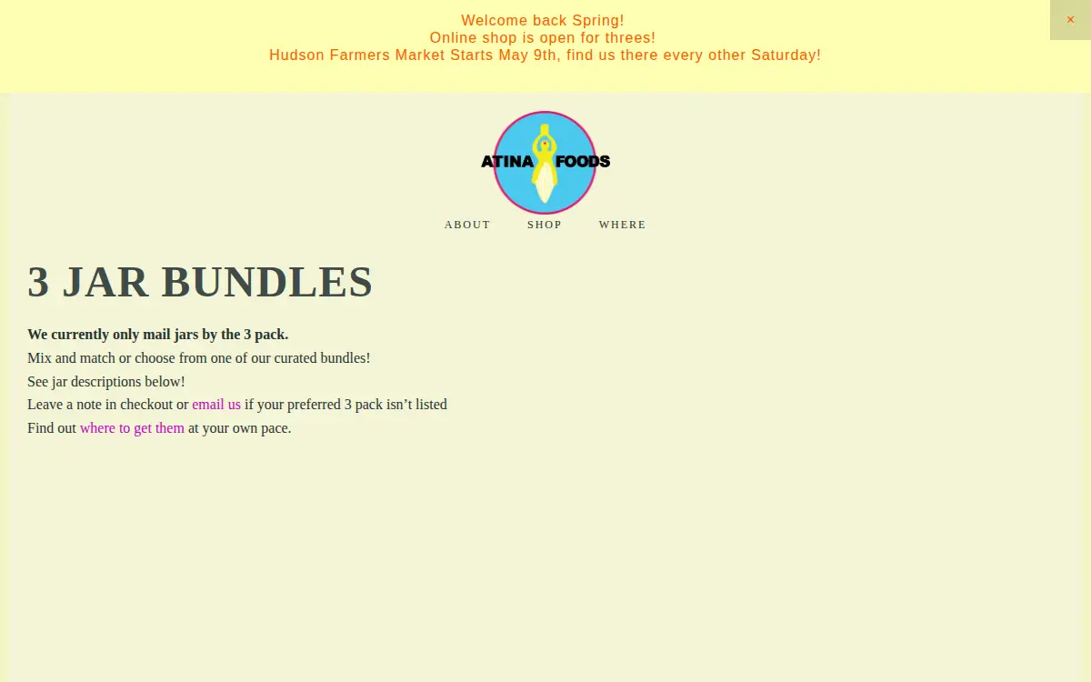 Homepage of Atina Foods LLC