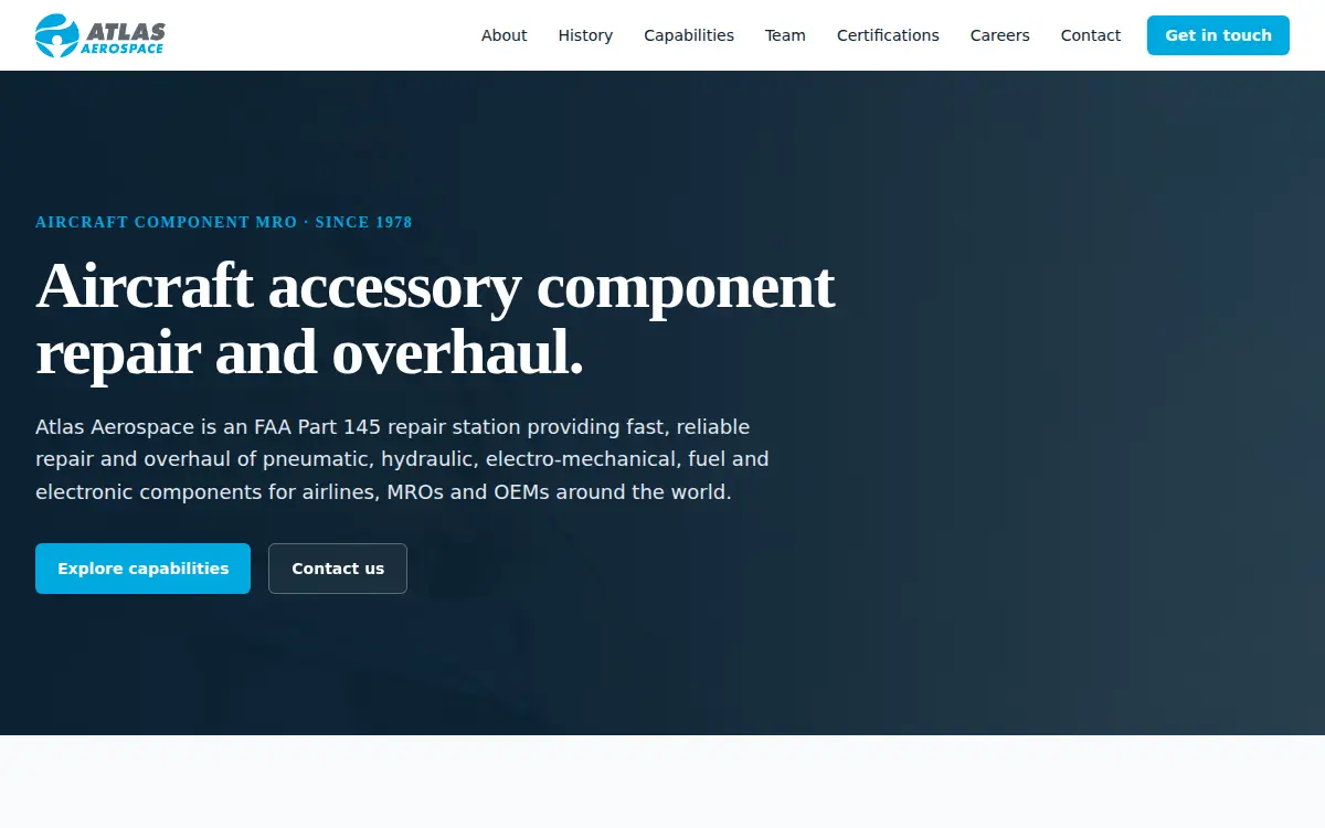 Homepage of Atlas Aerospace Accessories LLC