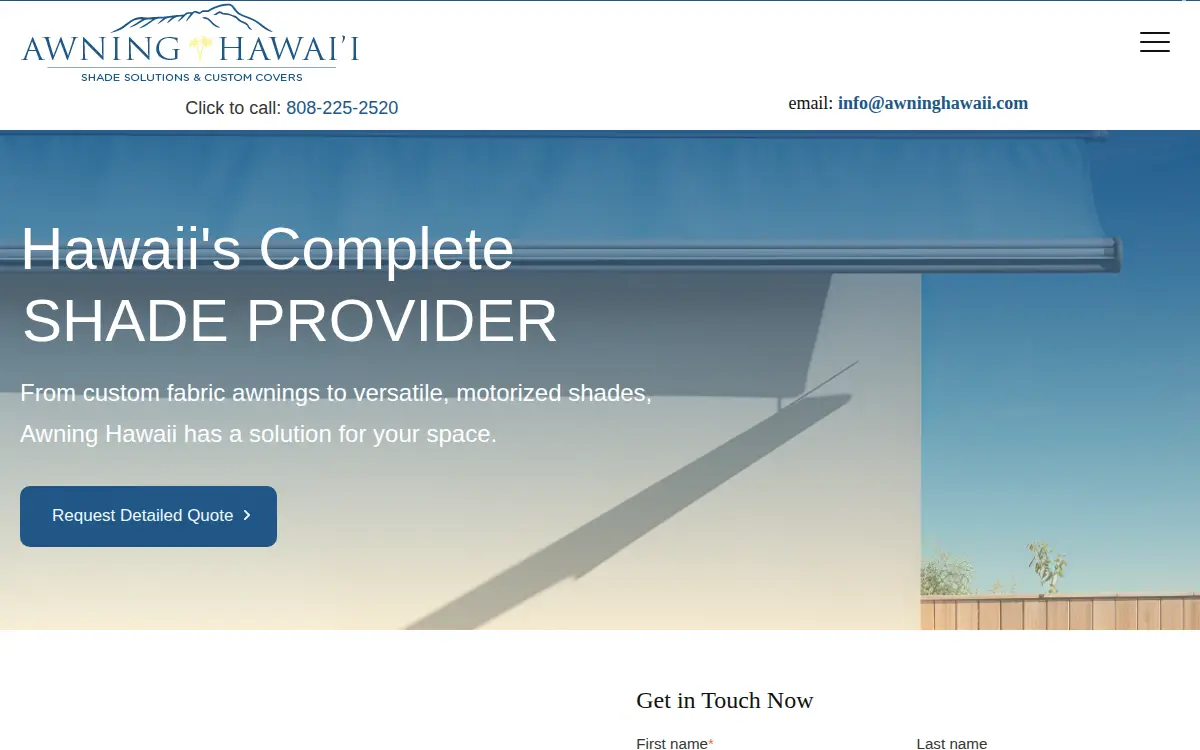 Homepage of Awning Hawaii, LLC