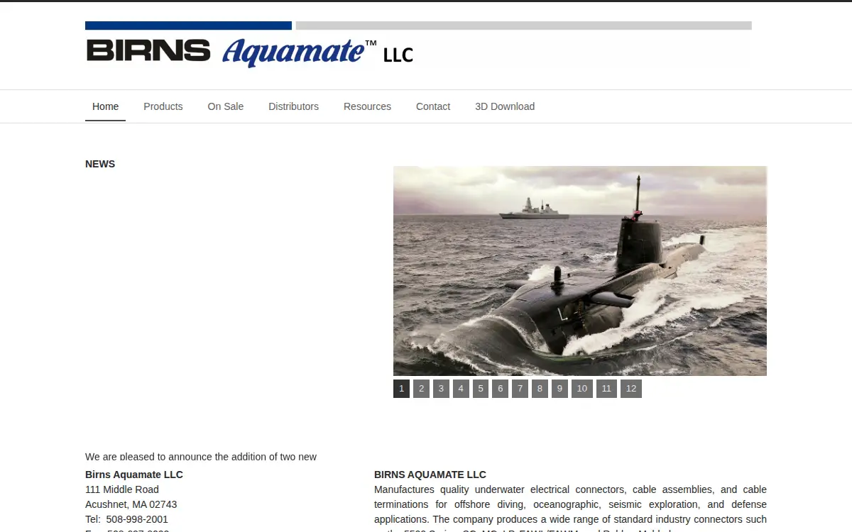 Homepage of Birns Aquamate LLC