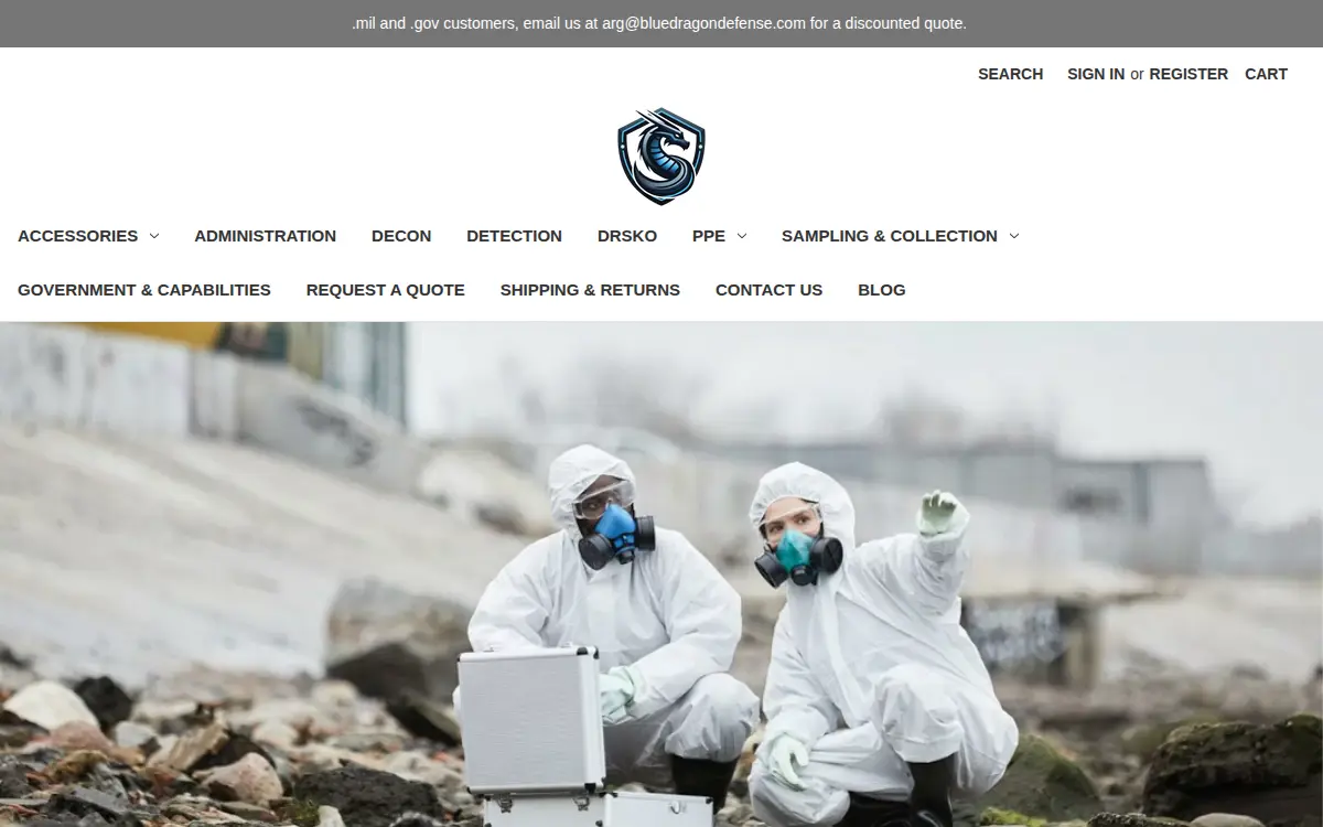 Homepage of Blue Dragon Defense LLC