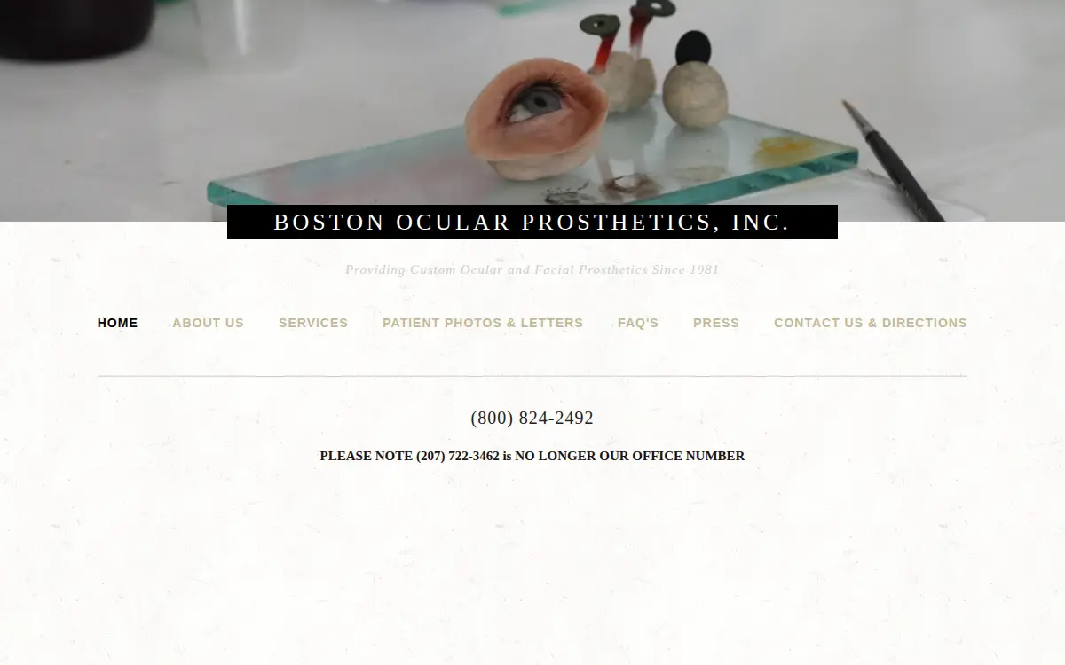 Homepage of Boston Ocular Prosthetics, INC.