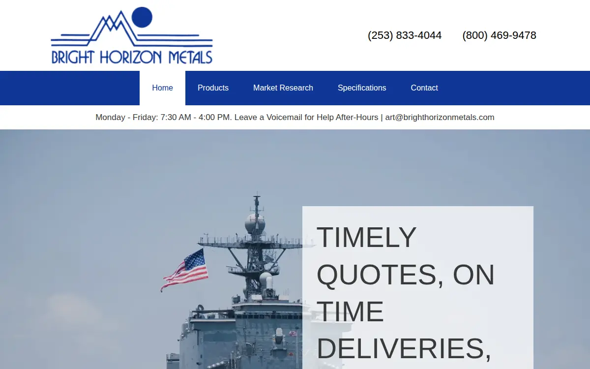 Homepage of Bright Horizon Metals, INC.