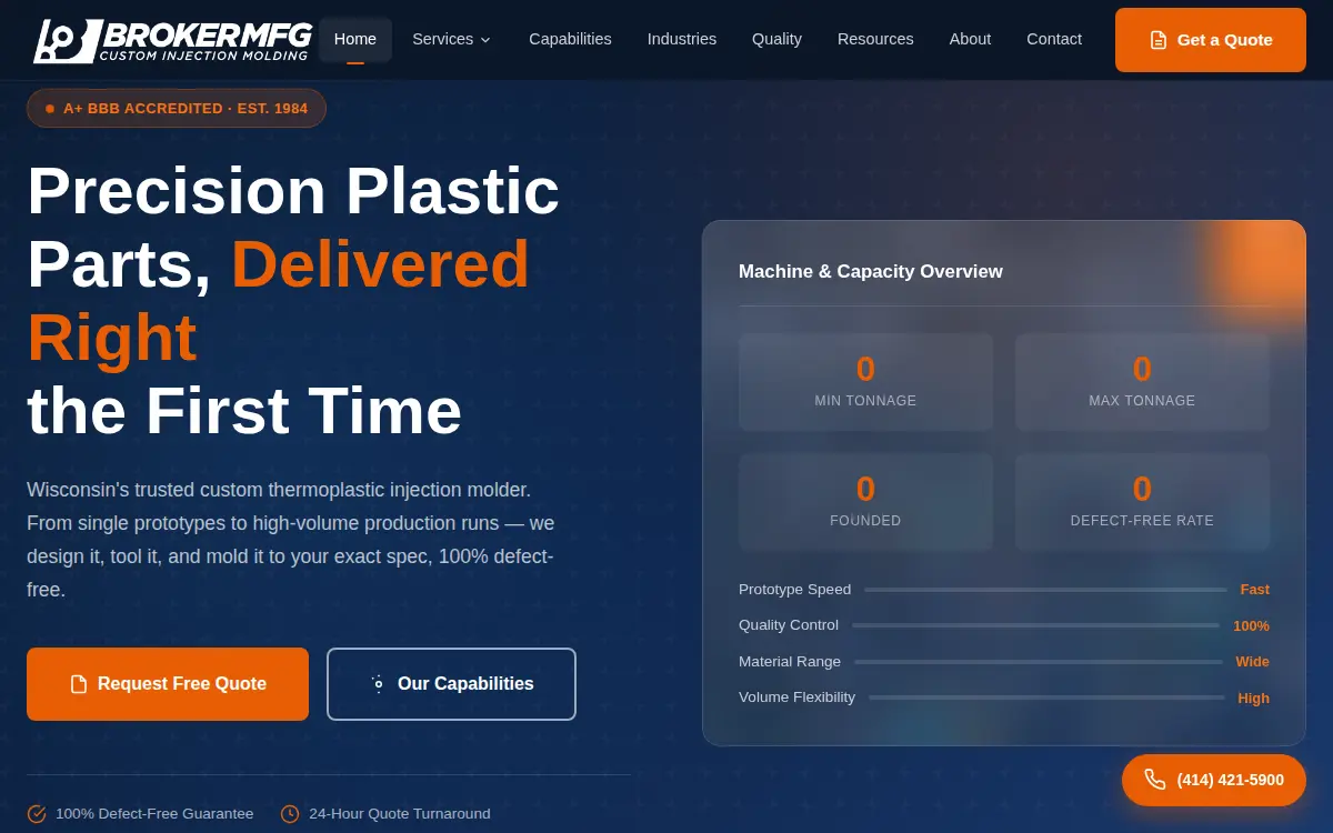 Homepage of Broker Manufacturing LLC