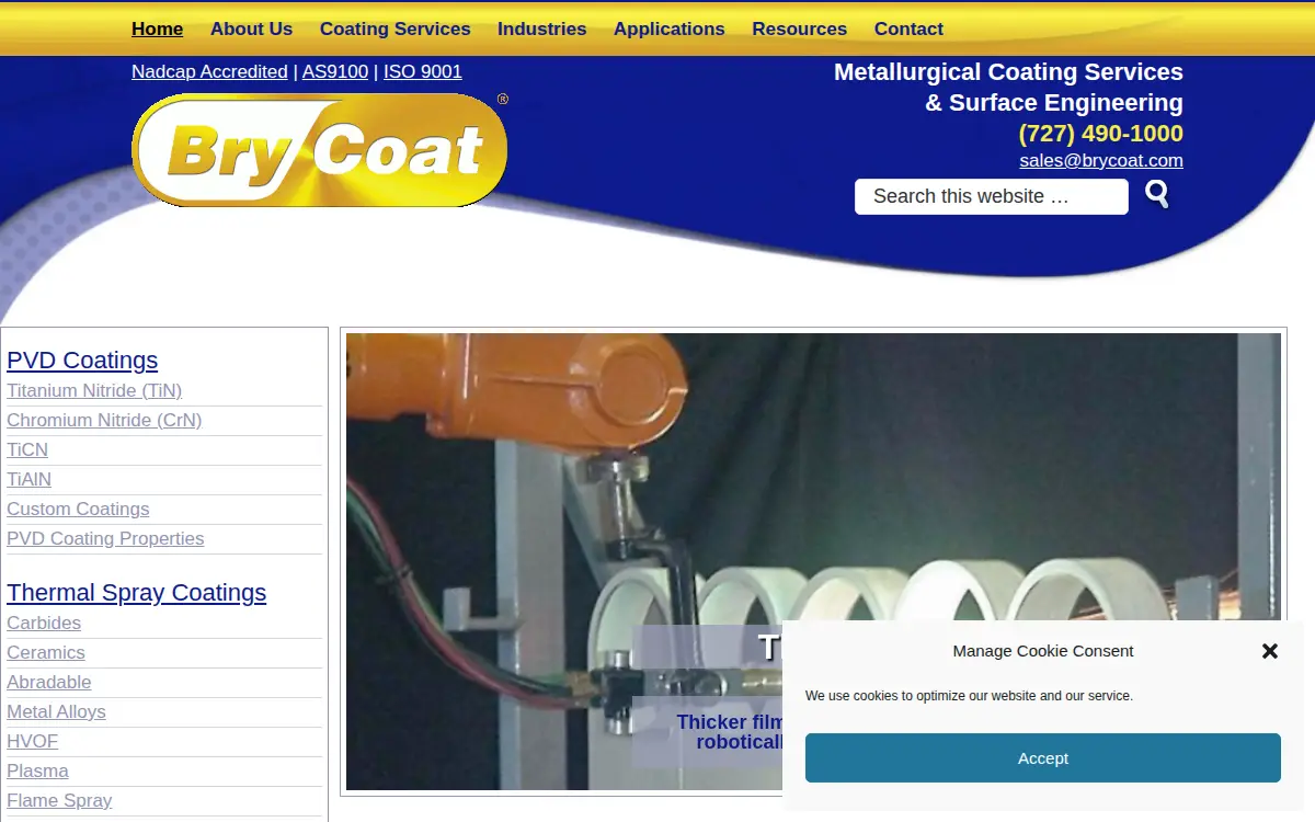 Homepage of Brycoat, INC.