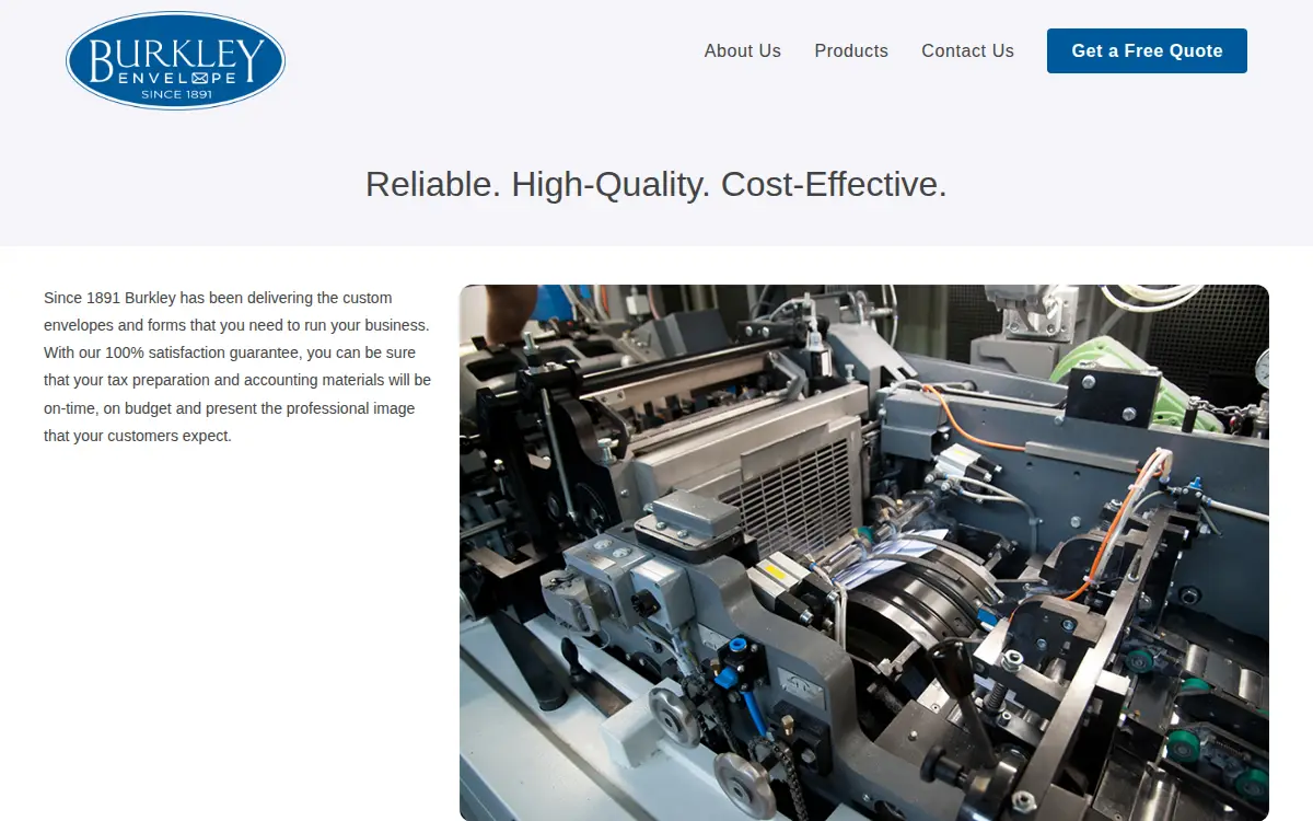 Homepage of Burkley Envelope LLC