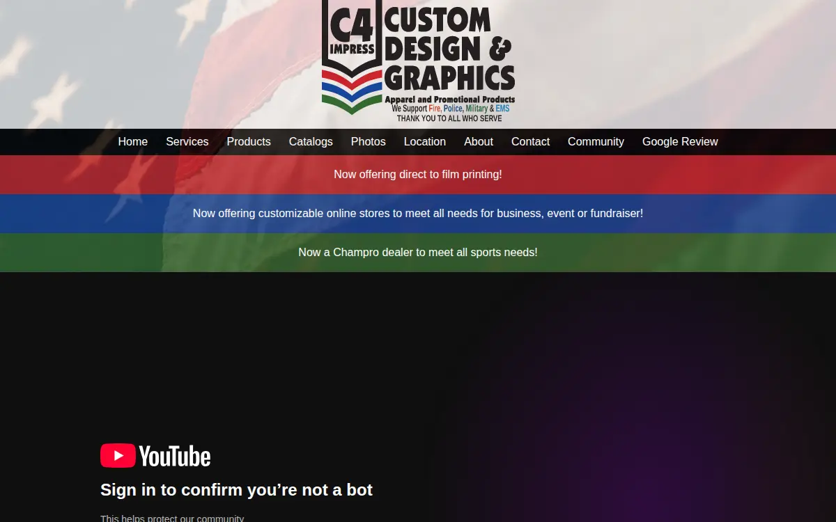 Homepage of C4impress, Custom Designs & Graphics, LLC