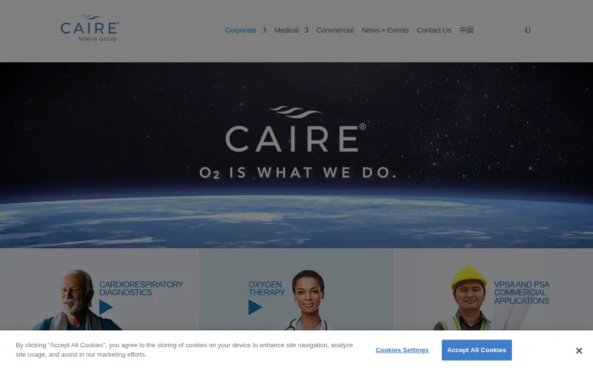 Homepage of Airsep Corporation