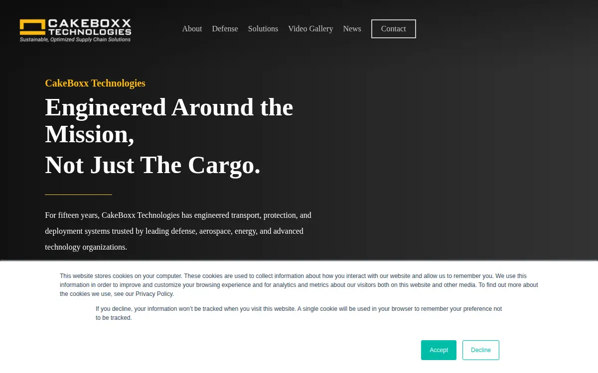 Homepage of Cakeboxx Technologies, LLC