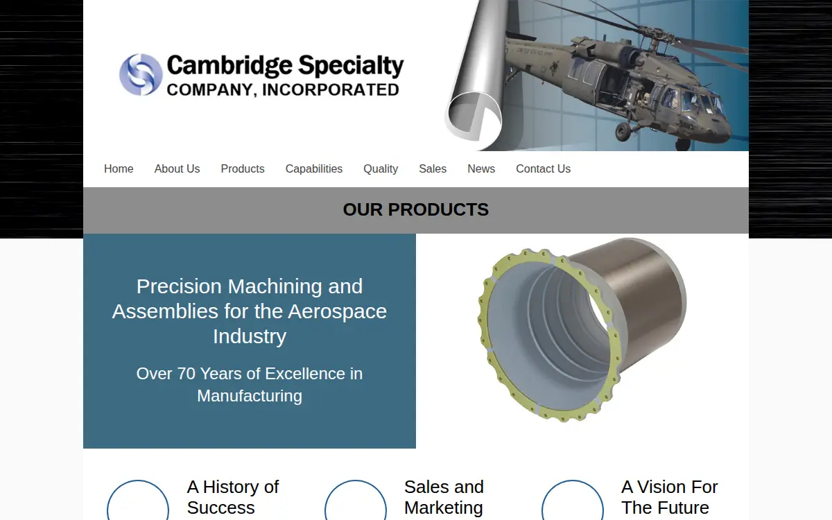 Homepage of Cambridge Specialty CO. INC.
