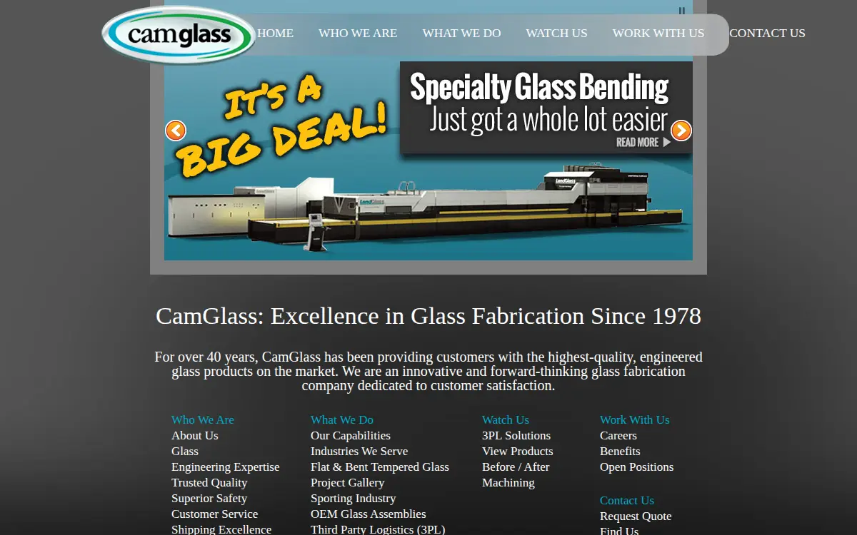 Homepage of Cameron Glass, LLC