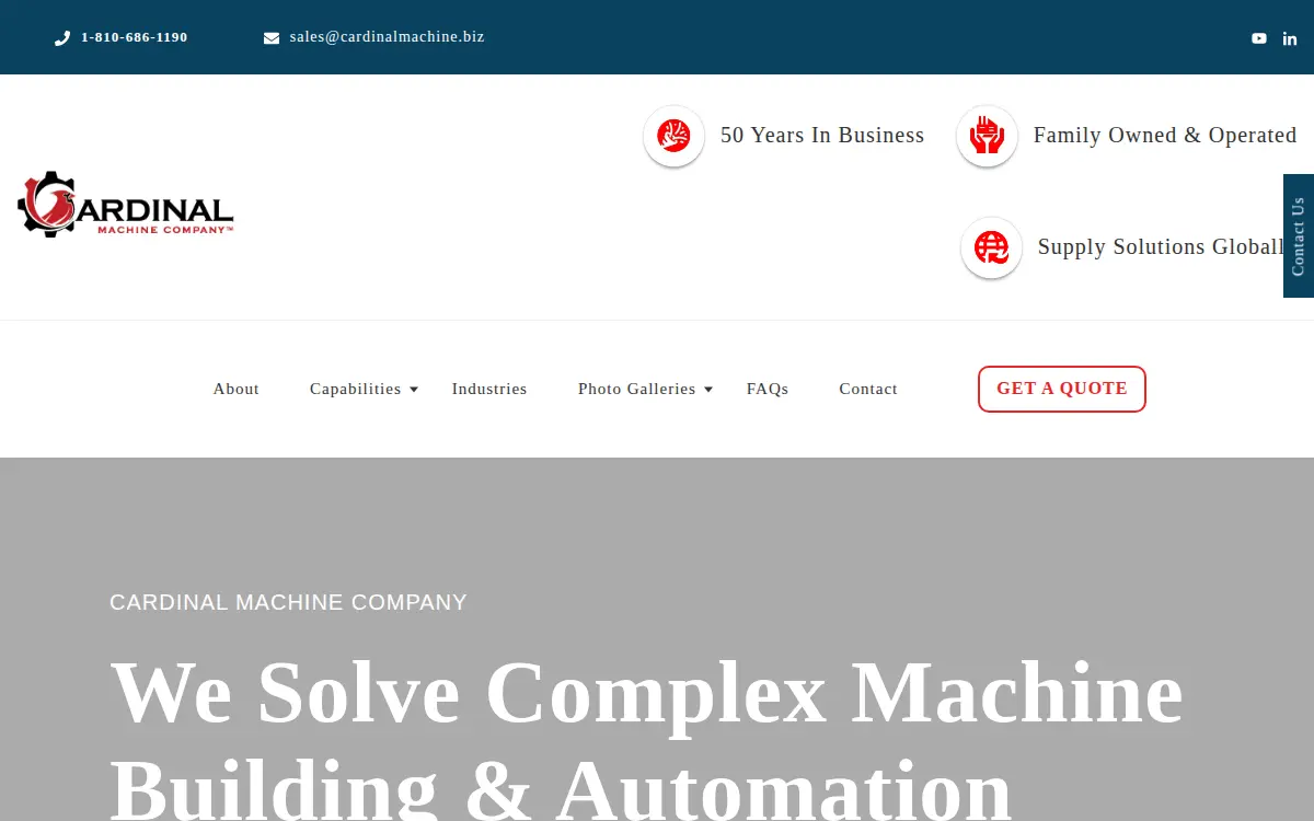 Homepage of Cardinal Machine CO