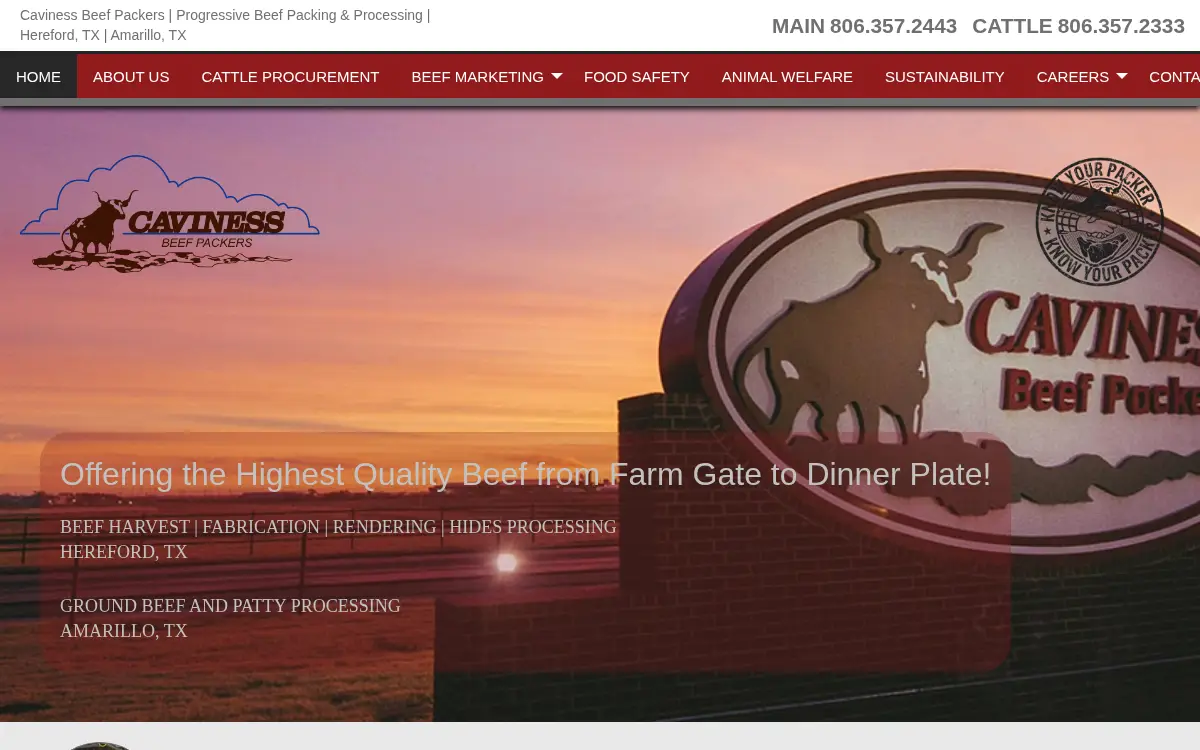 Homepage of Caviness Beef Packers, Limited