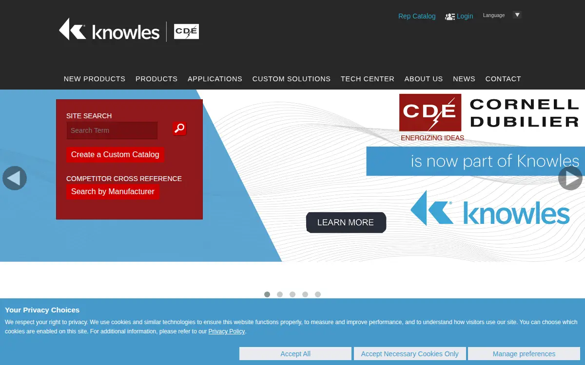 Homepage of Cornell-dubilier Marketing INC