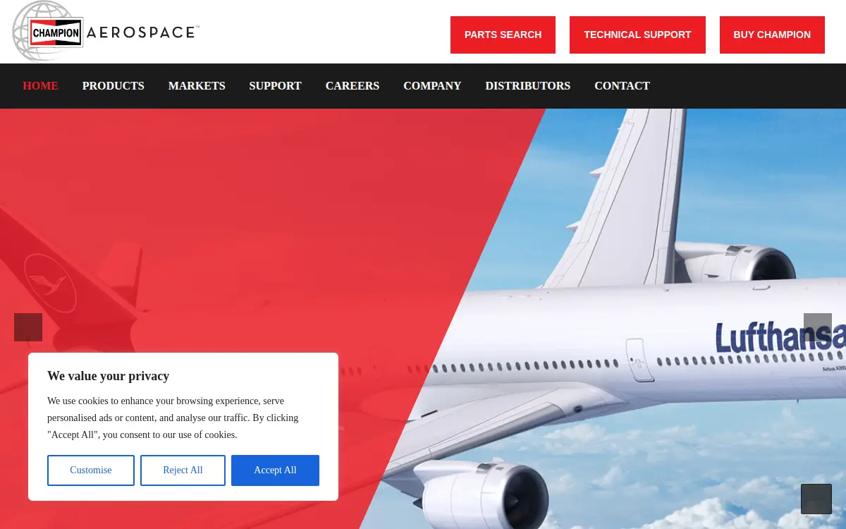 Homepage of Champion Aerospace LLC