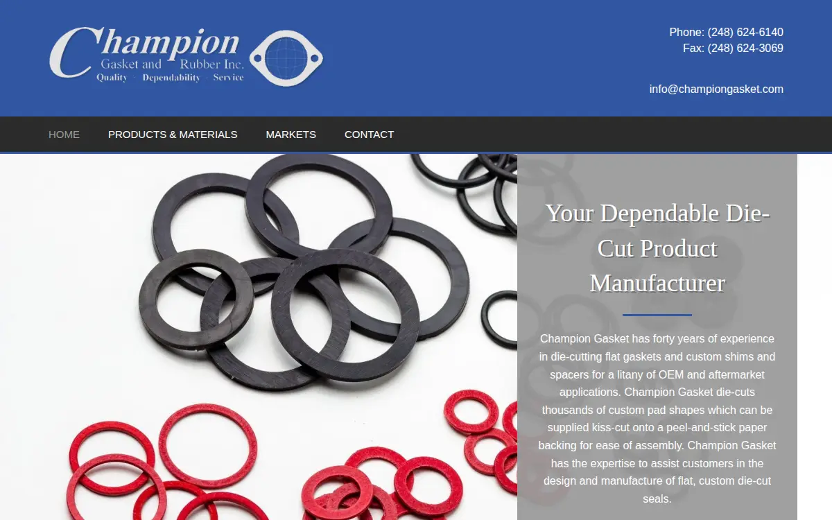 Homepage of Champion Gasket & Rubber INC