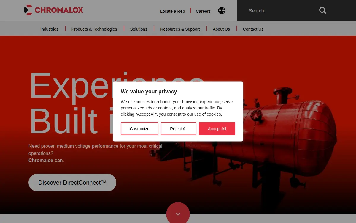 Homepage of Chromalox, INC.