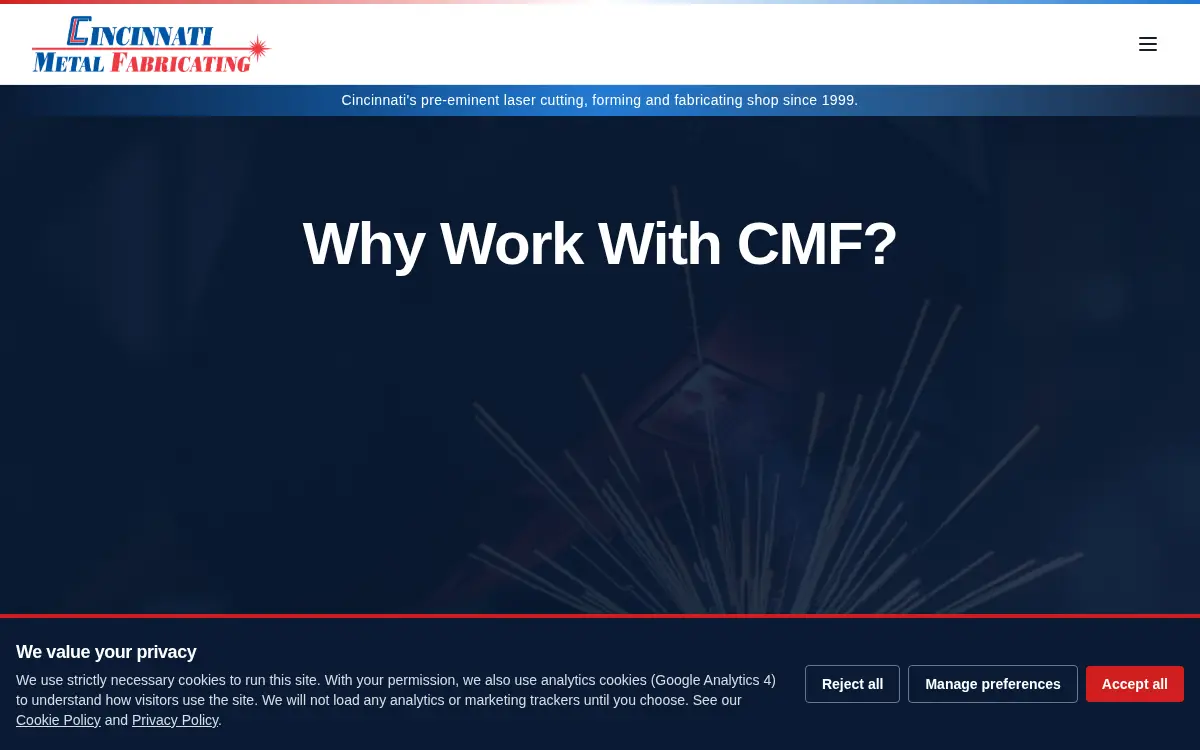 Homepage of Cincinnati Laser Cutting, LLC