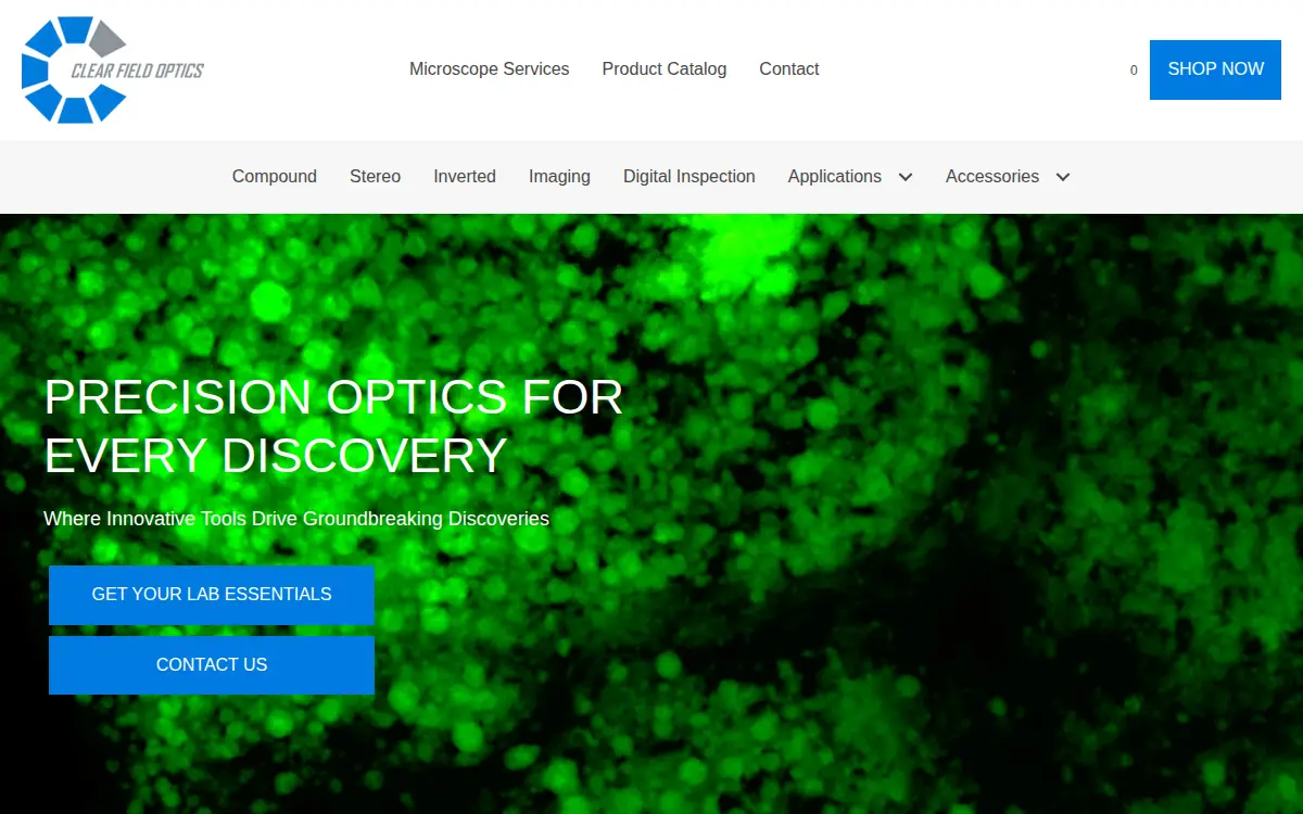 Homepage of Clear Field Optics, LLC