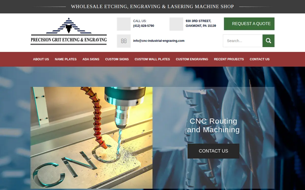 Homepage of Precision Grit Etching & Engraving, INC.