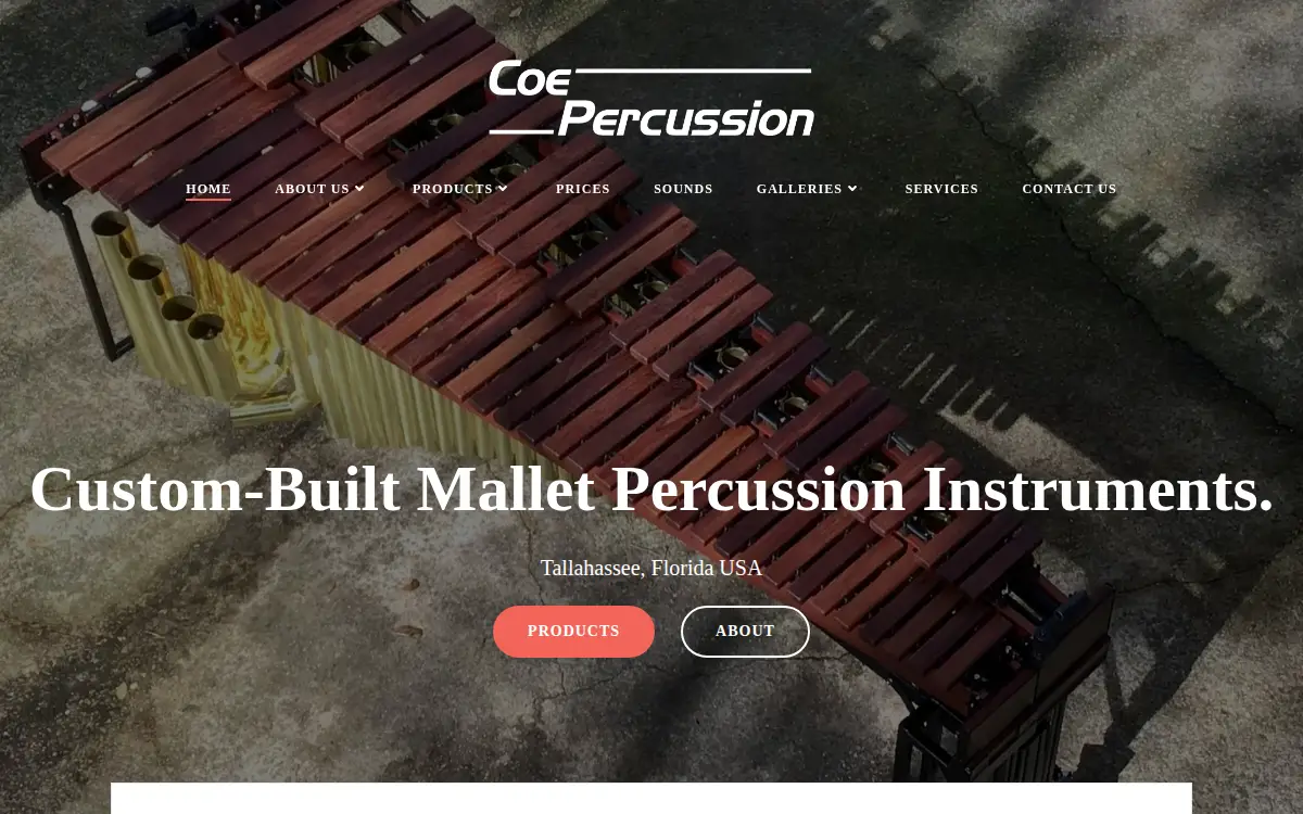 Homepage of Coe Percussion LLC