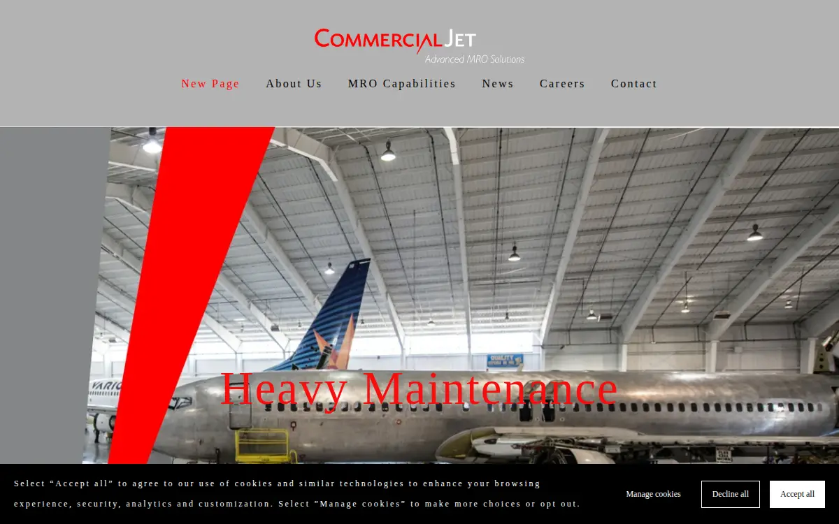 Homepage of Commercial Jet Services, LLC