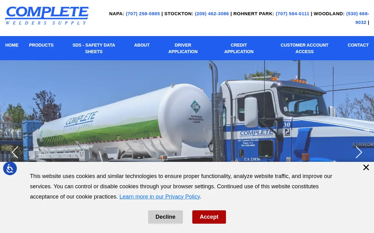 Homepage of Complete Welders Supply